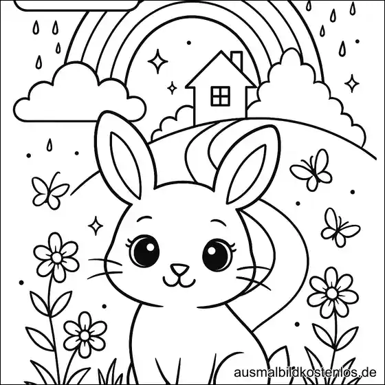 Hase mit Regenbogen Ausmalbild