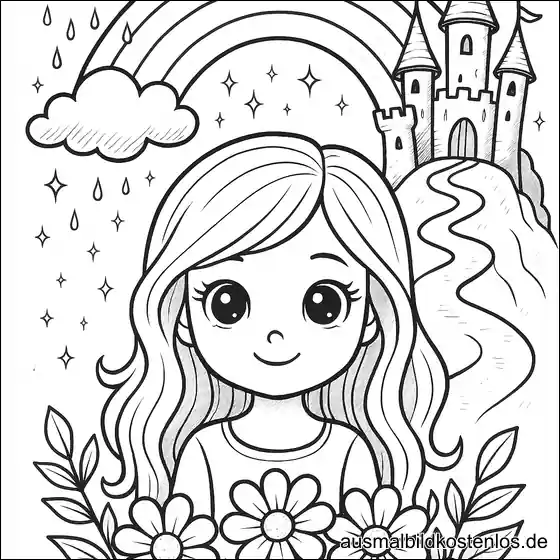 Mädchen mit Blumen & Schloss