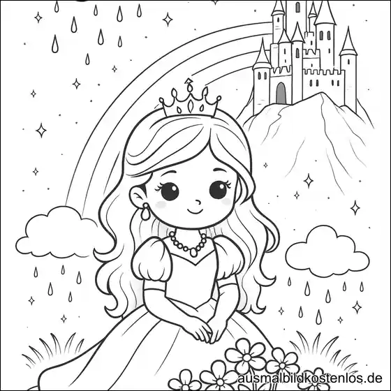 Prinzessin mit Blumen vor Schloss