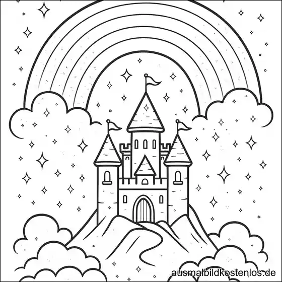 Schloss & Regenbogen Ausmalbild