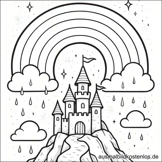 Regenbogen-Schloss mit Wolken & Regen