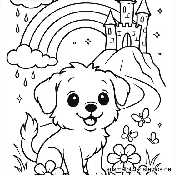 Welpe mit Regenbogen Ausmalbild
