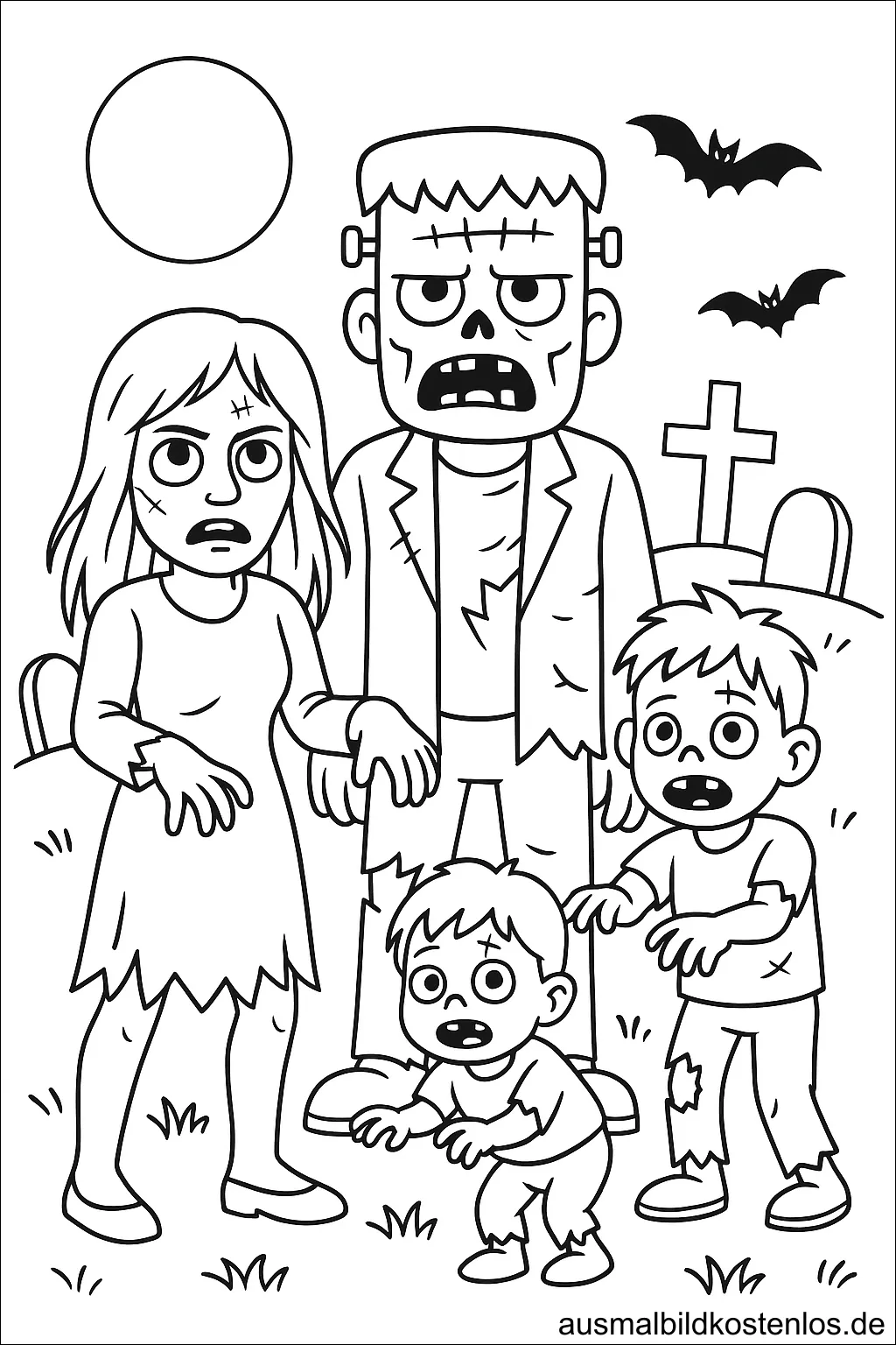Zombie Familie Ausmalbild für Kinder