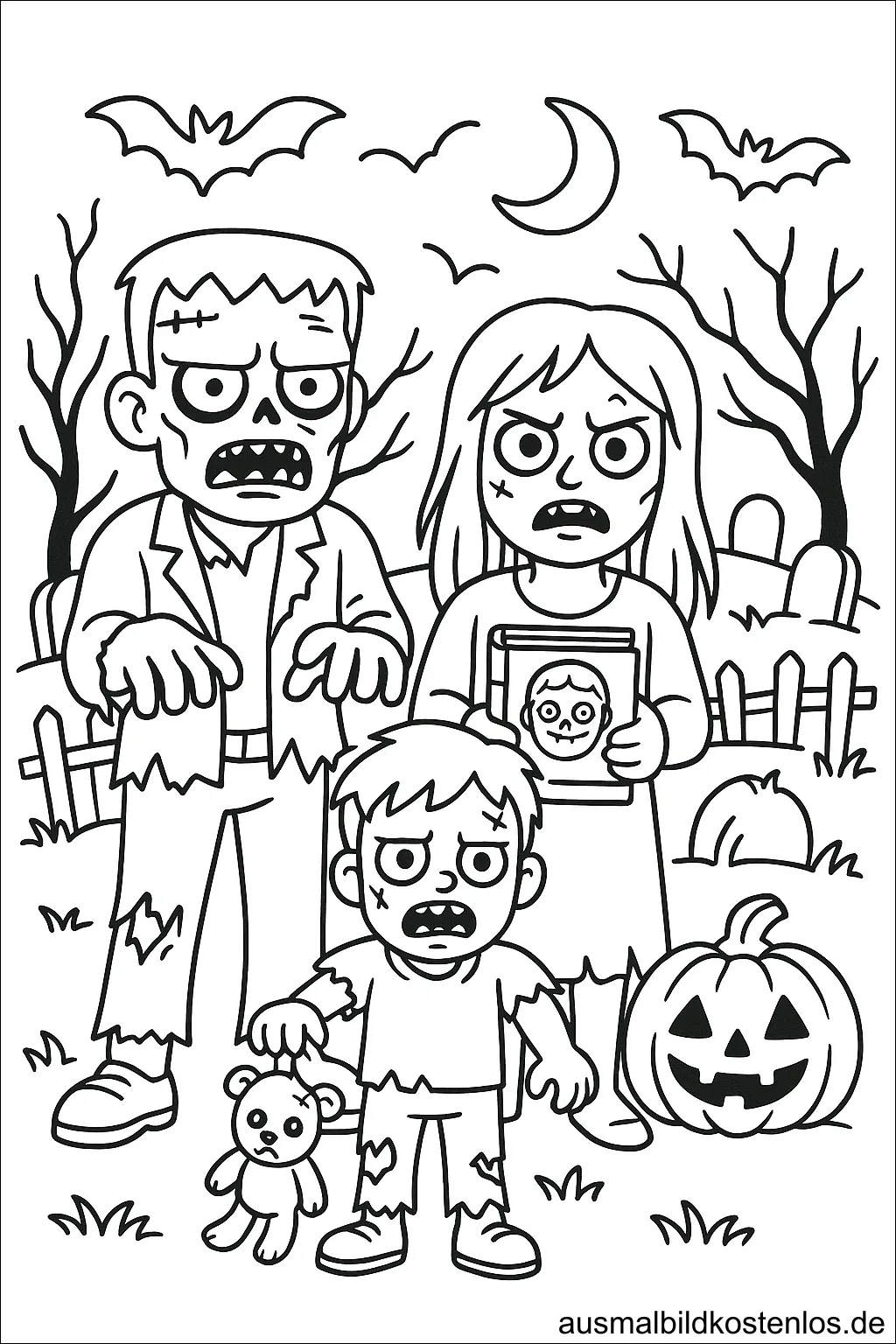 Zombie Familie Ausmalbild kostenlos