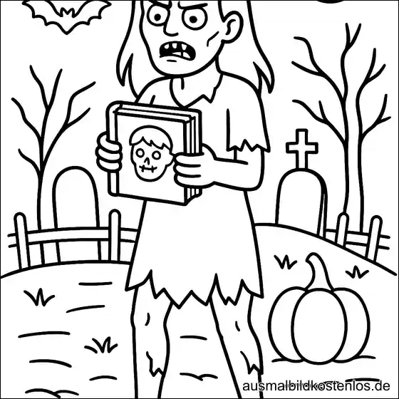Zombie Frau mit Buch Malvorlage