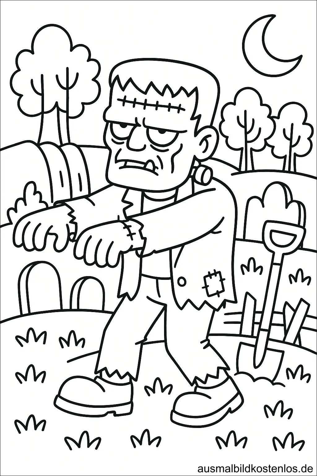 Zombie im Friedhof Ausmalbild kostenlos
