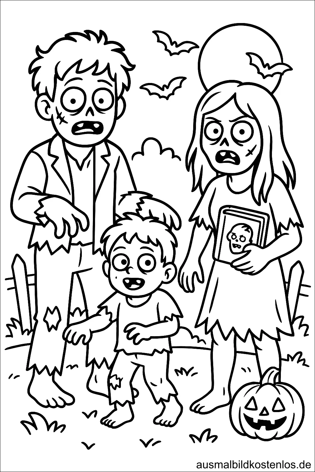 Zombie-Kind Ausmalbild auf einem Spielplatz