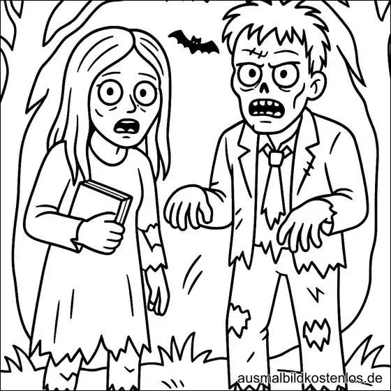 Zombie Mama & Papa – Ausmalbild im Wald (gratis)